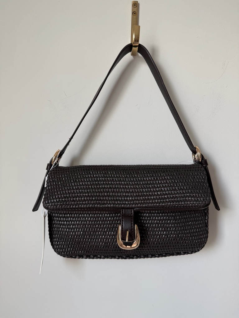 Dark Brown Woven Shoulder Bag With Gold Buckle